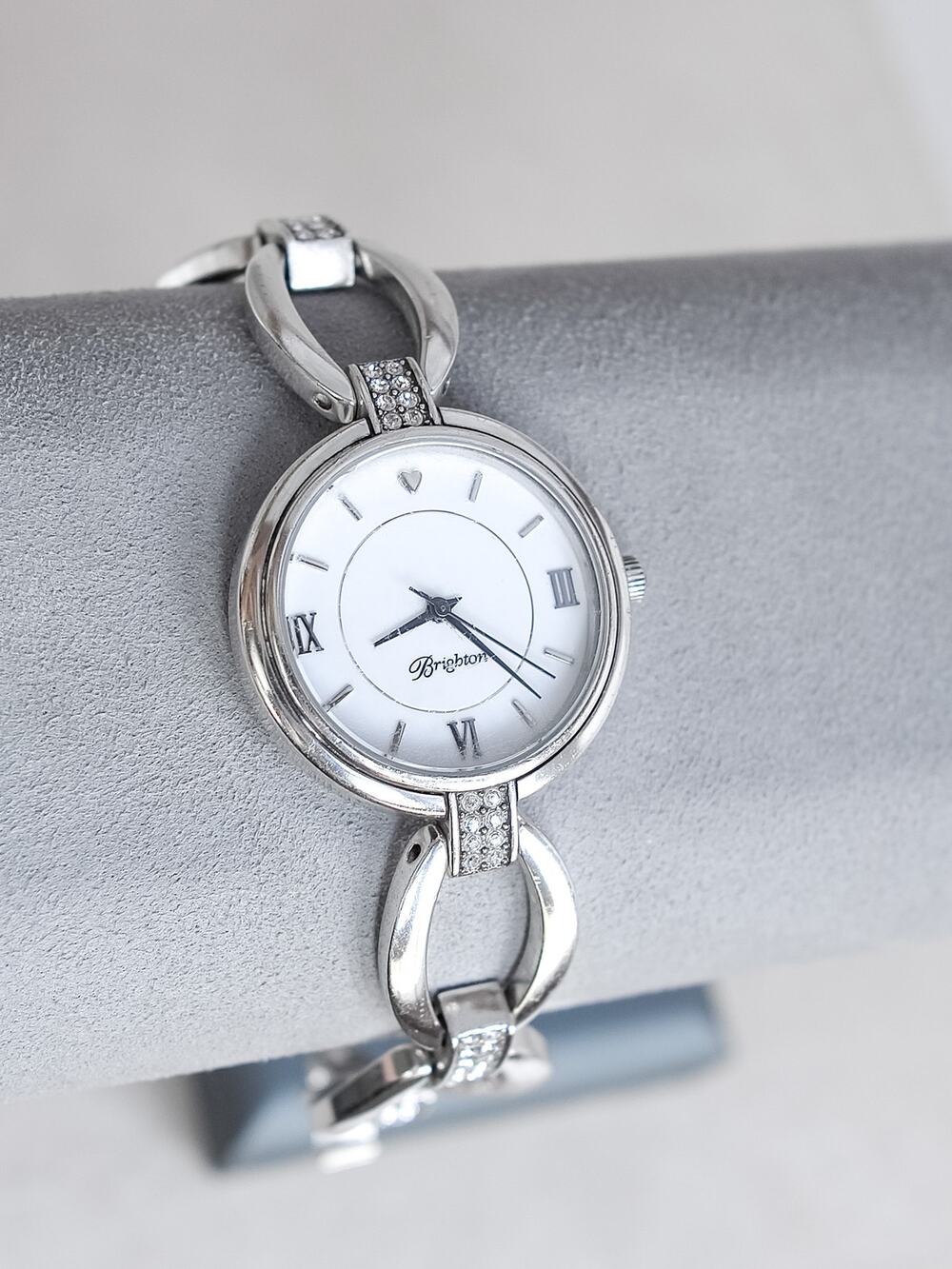 Brighton Meridian Swing Pave Crystal Band Watch Silver Plated Fold Over Clasp